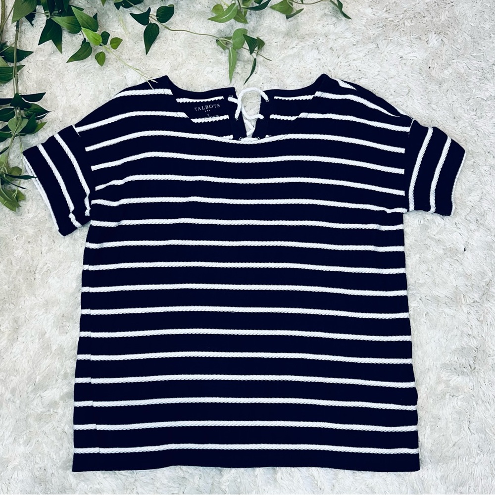 Talbots Nautical Blue & White Stripe Back Rope Tie Top Size Small